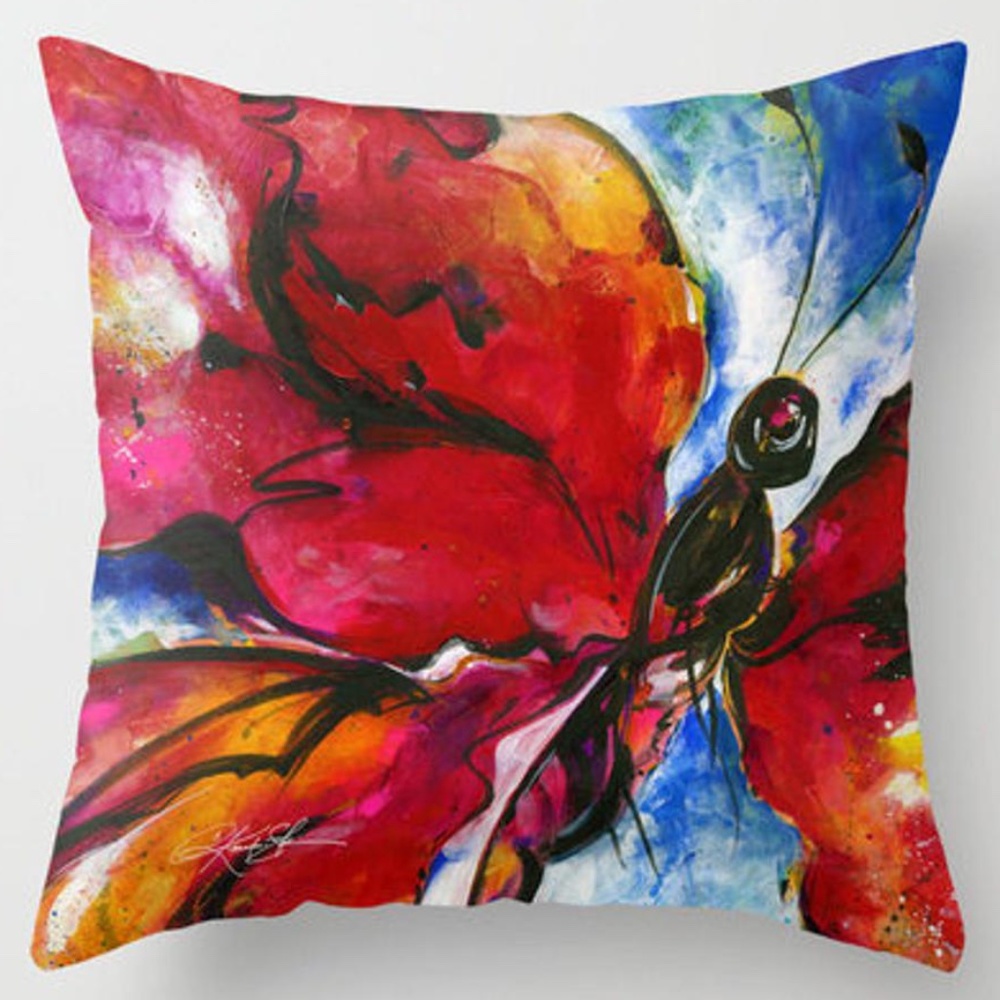 Red Butterfly Pillow Cover, Butterfly Paiting, Art